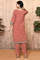 Expressions By UV Aura Red Bagru Printed Cotton Kurta for Ladies