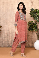 Expressions By UV Aura Red Bagru Printed Cotton Kurta for Ladies