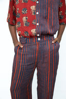 anushé pirani Modal Silk Men Indigo/Terracotta Rustic Tapered Pants