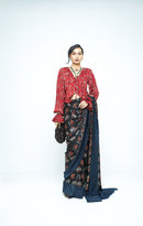 anushé pirani Modal Silk Women Charcoal Wild Bloom Saree (Pre-Stitched)