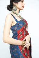 anushé pirani Modal Silk Women Indigo/Terracotta Eden Saree (Un-Stitched)