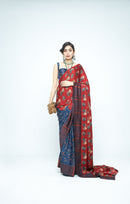 anushé pirani Modal Silk Women Indigo/Terracotta Eden Saree (Un-Stitched)
