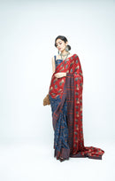 anushé pirani Modal Silk Women Indigo/Terracotta Eden Saree (Un-Stitched)