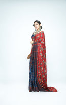anushé pirani Modal Silk Women Indigo/Terracotta Eden Saree (Un-Stitched)