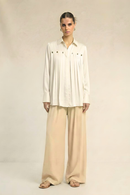 Neora by Nehal Chopra Ivory White Gather Shirt