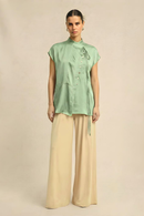Neora by Nehal Chopra Ash Green Crew Neck Blouse