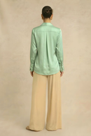 Neora by Nehal Chopra Ash Green Crew Neck Blouse