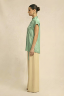 Neora by Nehal Chopra Ash Green Crew Neck Blouse