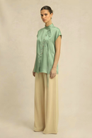 Neora by Nehal Chopra Ash Green Crew Neck Blouse