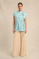 Neora by Nehal Chopra Tropical Breeze Blue Crew Neck Blouse