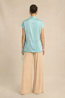 Neora by Nehal Chopra Tropical Breeze Blue Crew Neck Blouse