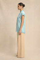 Neora by Nehal Chopra Tropical Breeze Blue Crew Neck Blouse