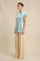 Neora by Nehal Chopra Tropical Breeze Blue Crew Neck Blouse