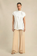 Neora by Nehal Chopra Ivory White Crew Neck Blouse