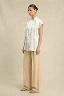 Neora by Nehal Chopra Ivory White Crew Neck Blouse