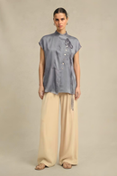 Neora by Nehal Chopra Steel Grey Crew Neck Blouse