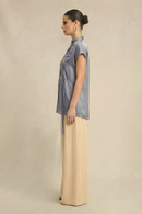 Neora by Nehal Chopra Steel Grey Crew Neck Blouse