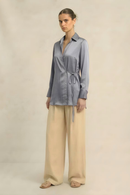 Neora by Nehal Chopra Steel Grey Wrap Blouse