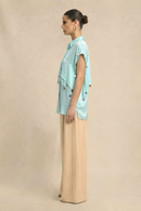 Neora by Nehal Chopra Tropical Breeze Blue Coin Flap Shirt