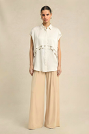 Neora by Nehal Chopra Ivory White Coin Flap Shirt