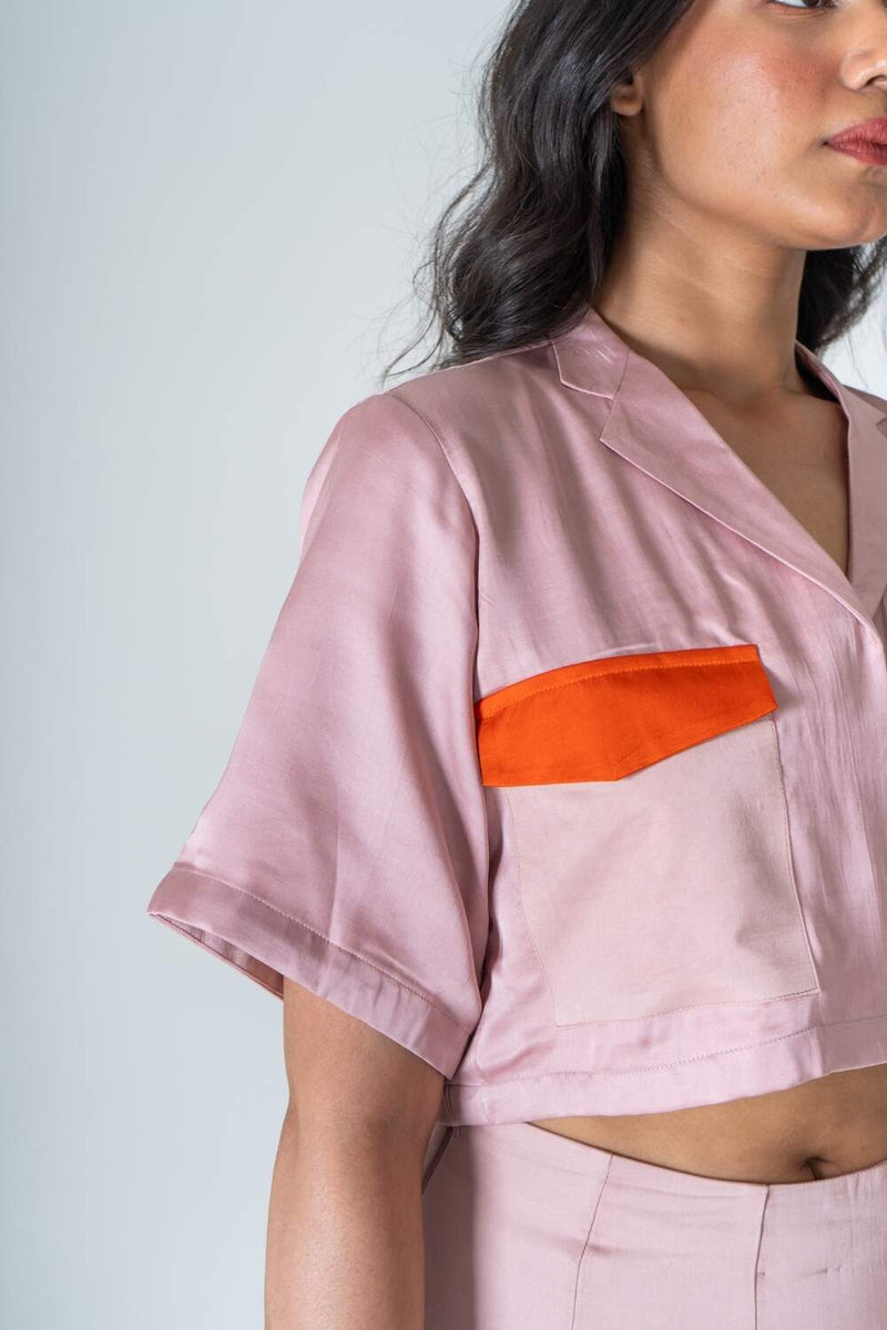 Neora by Nehal Chopra Pink-Orange Color-Blocked Crop top