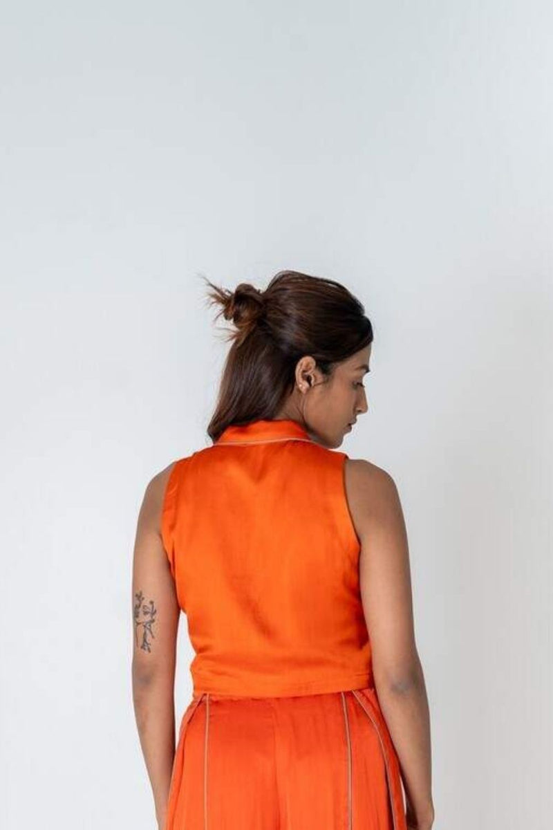 Neora by Nehal Chopra Orange Sleeveless Waistcoat Top