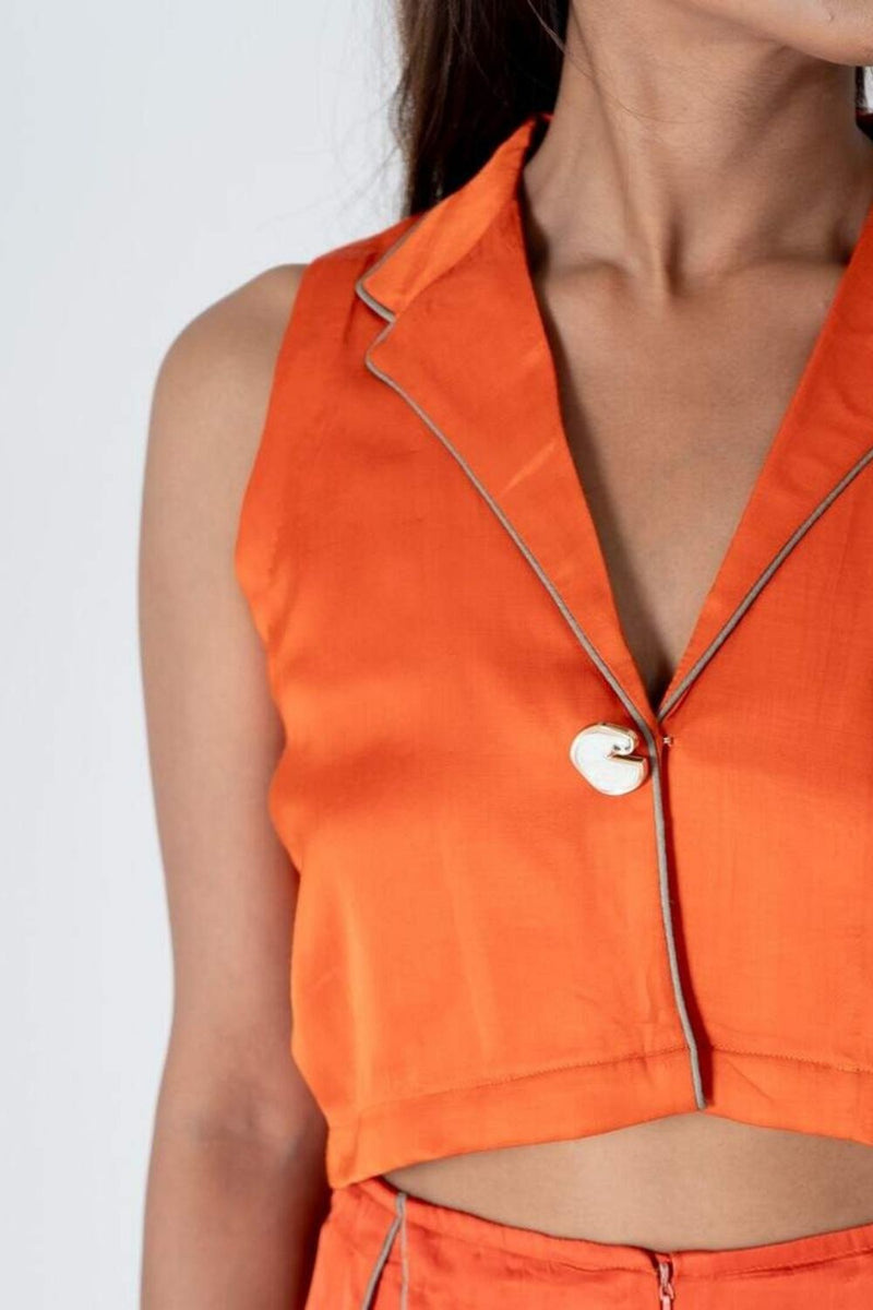 Neora by Nehal Chopra Orange Sleeveless Waistcoat Top