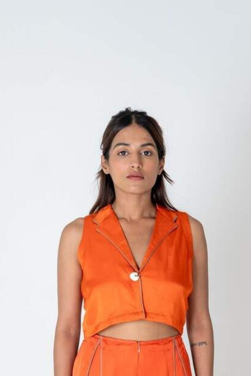 Neora by Nehal Chopra Orange Sleeveless Waistcoat Top