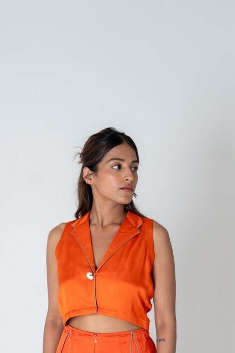 Neora by Nehal Chopra Orange Sleeveless Waistcoat Top