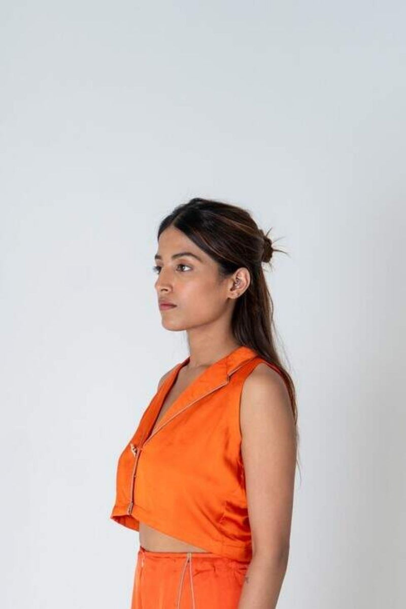 Neora by Nehal Chopra Orange Sleeveless Waistcoat Top