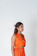 Neora by Nehal Chopra Orange Sleeveless Waistcoat Top