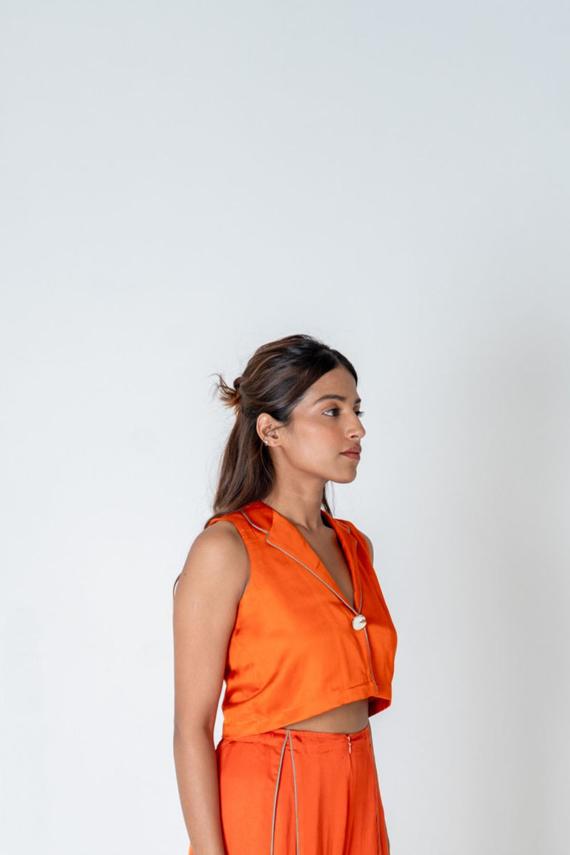 Neora by Nehal Chopra Orange Sleeveless Waistcoat Top