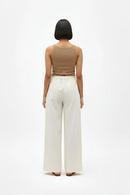 Ivory-Mango Yellow Pintucks Pants