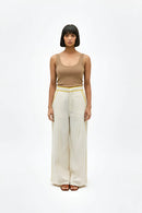 Ivory-Mango Yellow Pintucks Pants