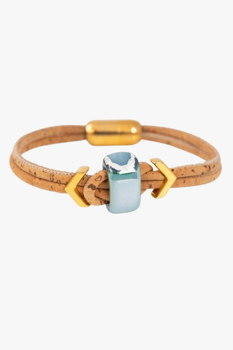 Foret Nothern Light Vegan Bracelet In Cork And Ceramic Beads- Gold