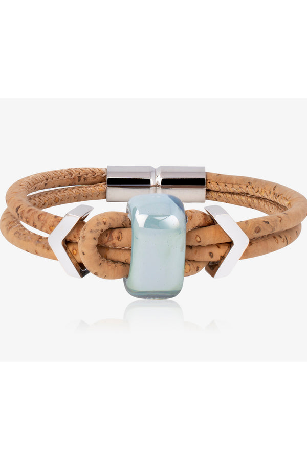 Foret Nothern Light Vegan Bracelet In Cork And Ceramic Beads- Silver