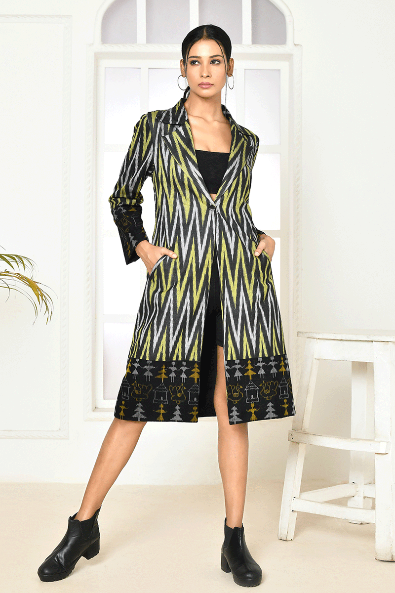 Expressions By UV Bia Handloom Black Trench Coat for Women