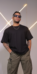 Solid Oversized Men T-shirt in Midnight Black