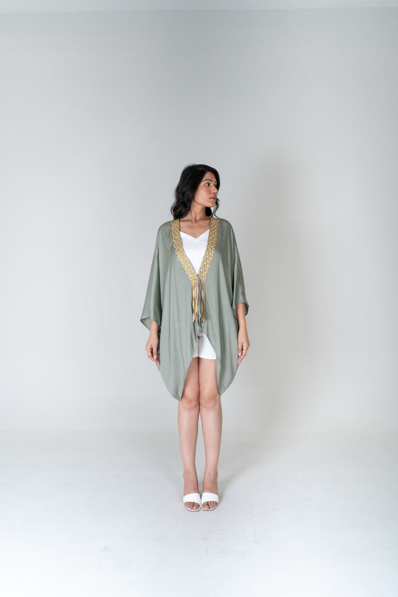 Neora by Nehal Chopra Green Braided Short Cape