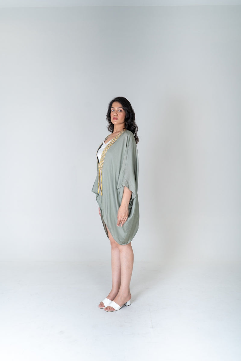 Neora by Nehal Chopra Green Braided Short Cape