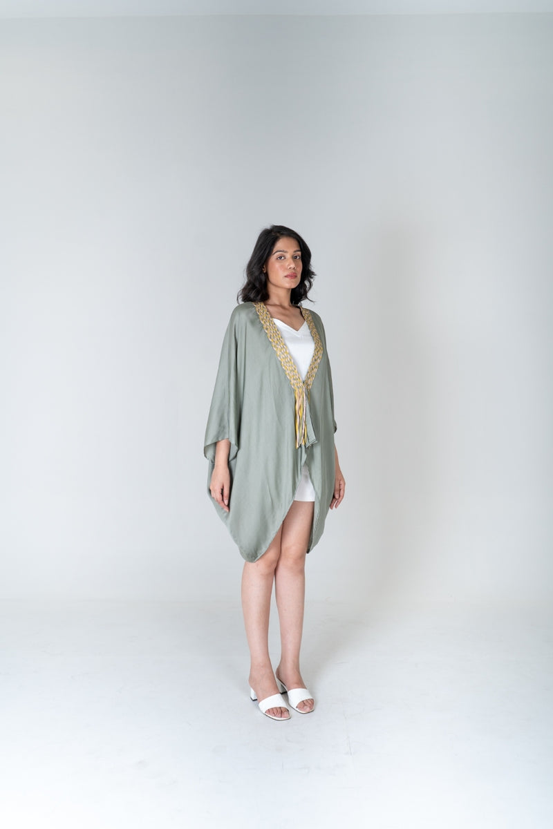 Neora by Nehal Chopra Green Braided Short Cape