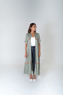 Neora by Nehal Chopra Green-Orange Braided Gather Long Cape