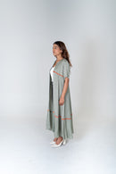 Neora by Nehal Chopra Green-Orange Braided Gather Long Cape