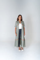 Neora by Nehal Chopra Green-Orange Braided Gather Long Cape