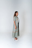 Neora by Nehal Chopra Green-Orange Braided Gather Long Cape