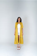 Neora by Nehal Chopra Yellow-Green Braided Gather Long Cape