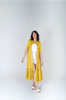 Neora by Nehal Chopra Yellow-Green Braided Gather Long Cape