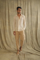 Label Muslin Ecru Crochet Net Men's Shirt