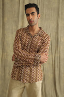 Label Muslin Brown Knitted Crochet Men's Shirt