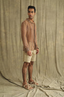 Label Muslin Brown Knitted Crochet Men's Shirt